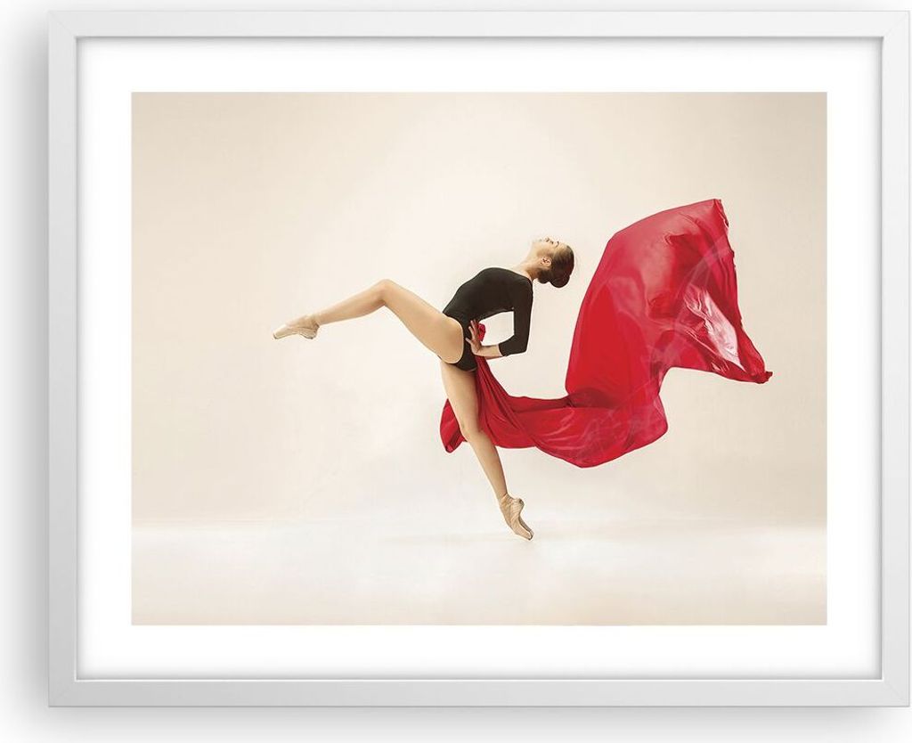 Gerahmtes Poster - Weißer Rahmen - Ballerina Tanz Rot - 50x40 cm - Wand Bild - Wanddeko - Wandbilder - Kunstposter - Wandposter - Bilderrahmen - B...