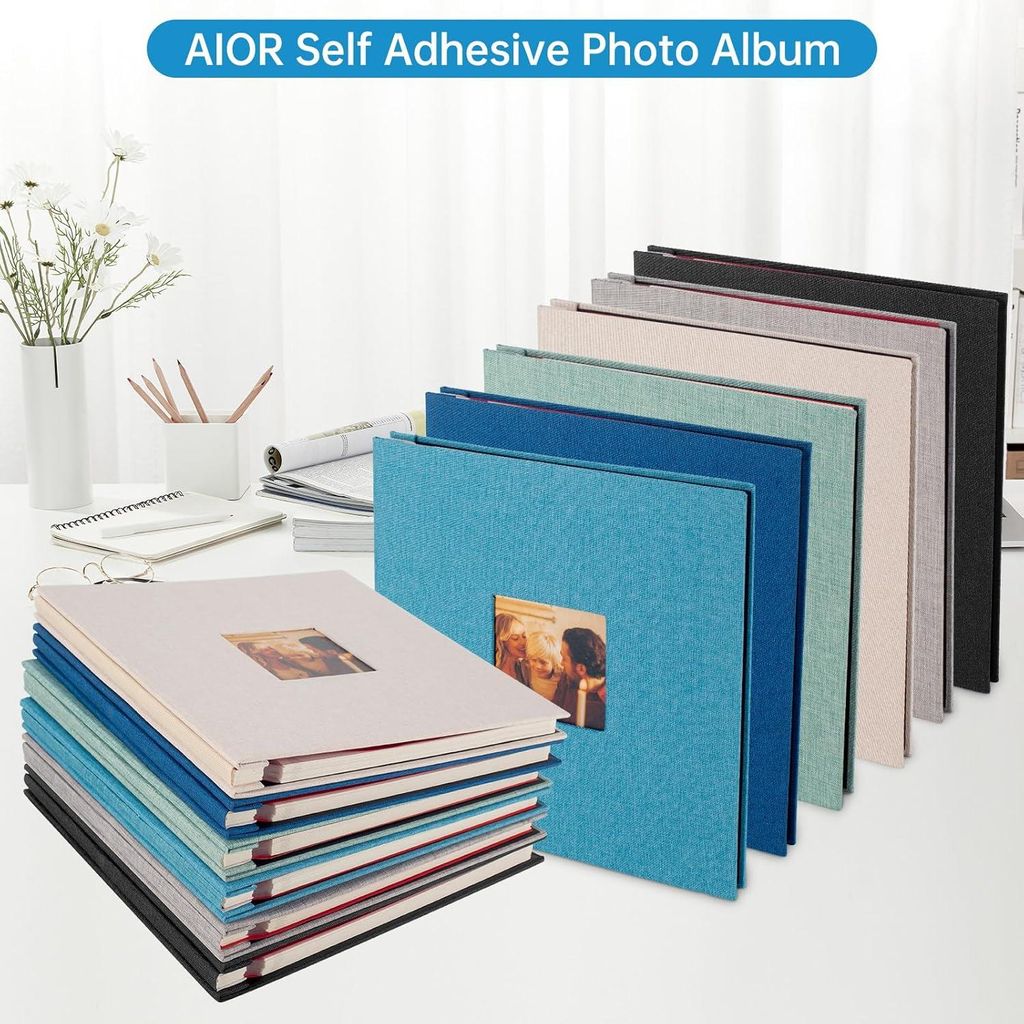 Großes Leinen Scrapbook Fotoalbum Selbstklebend - 40 Weiße Seiten für Hochzeit Geburtstag Jubiläum - Blau