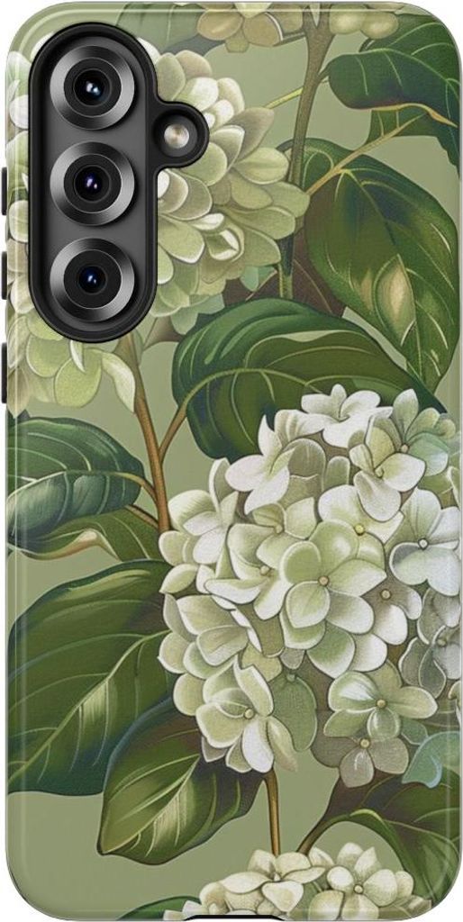 Elegantes Hortensienblüten-Muster in Weiß – Hülle Kompatibel mit Samsung Galaxy S25 Plus