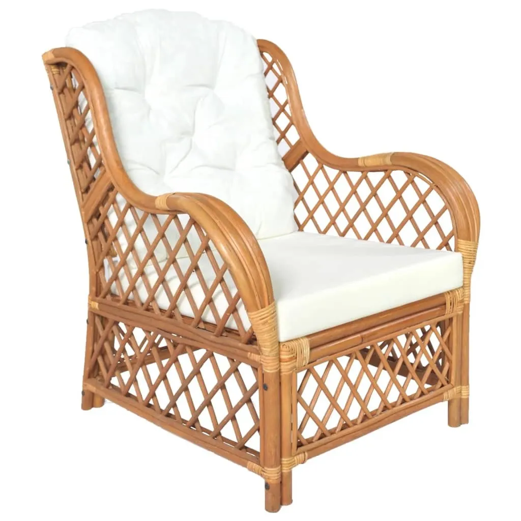 Fauteuil de salon en rotin tressé avec grand coussin d'assise en lin