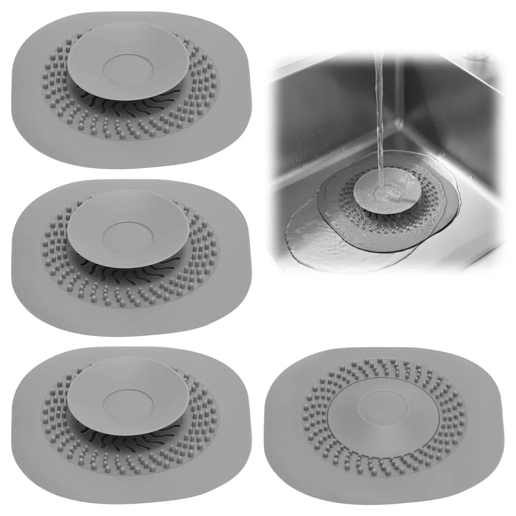 Lot de 4 bouchons d'évacuation universels en silicone gris pour éviers
