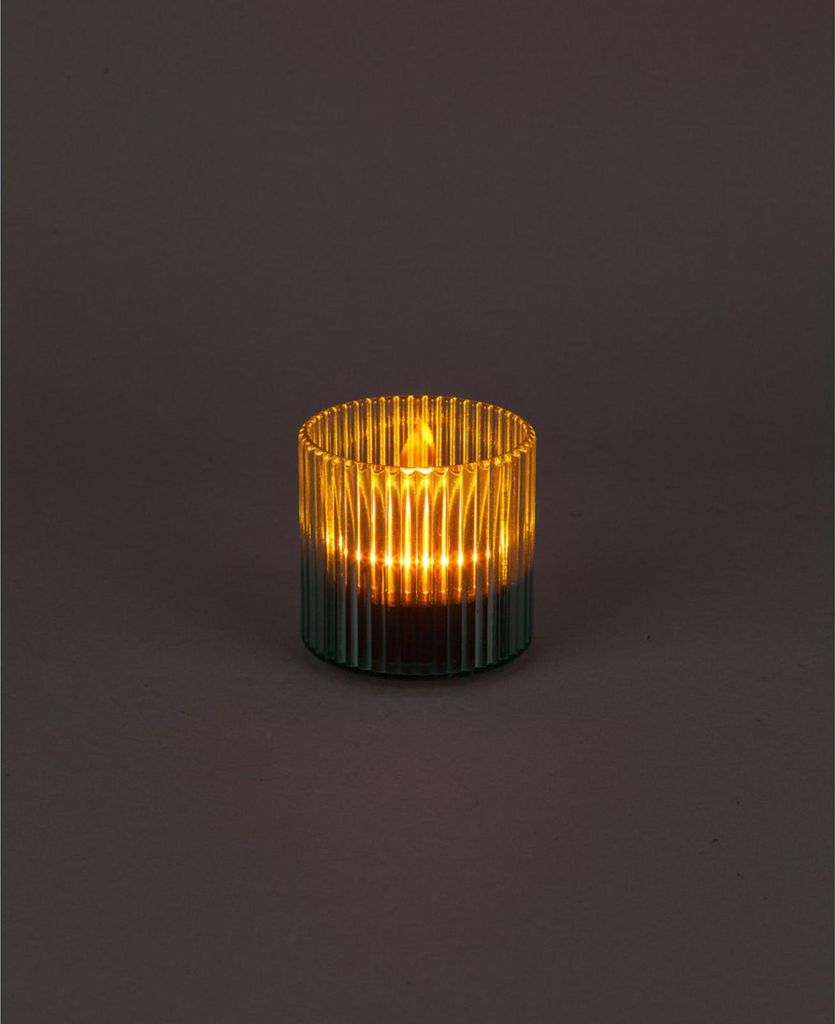 Solar Teelicht bunt mit Rillenstruktur Ø 8 x H 8 cm inklusive Akku LED Solarlicht für Garten Balkon Terrasse und Innenbereich