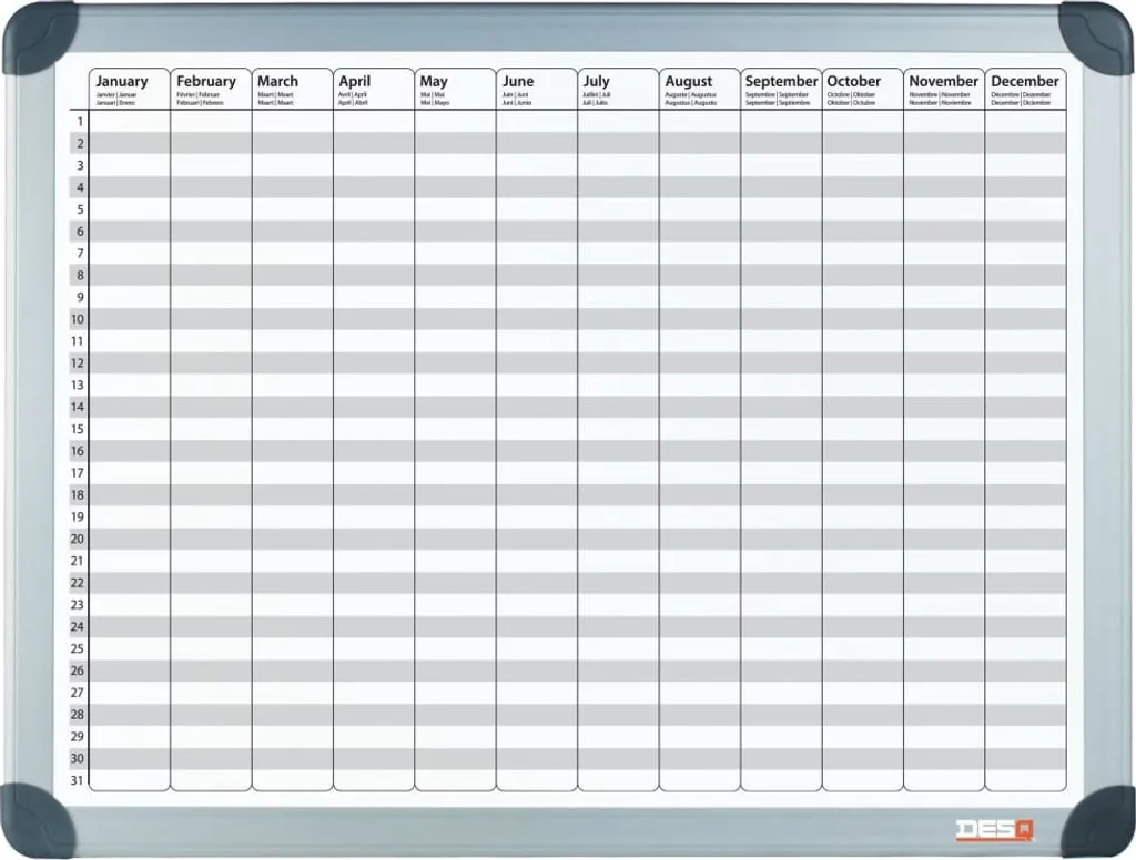 DESQ 4123 Agenda dell'anno - Magnetica - Struttura in alluminio - 60 x 90 cm - 12