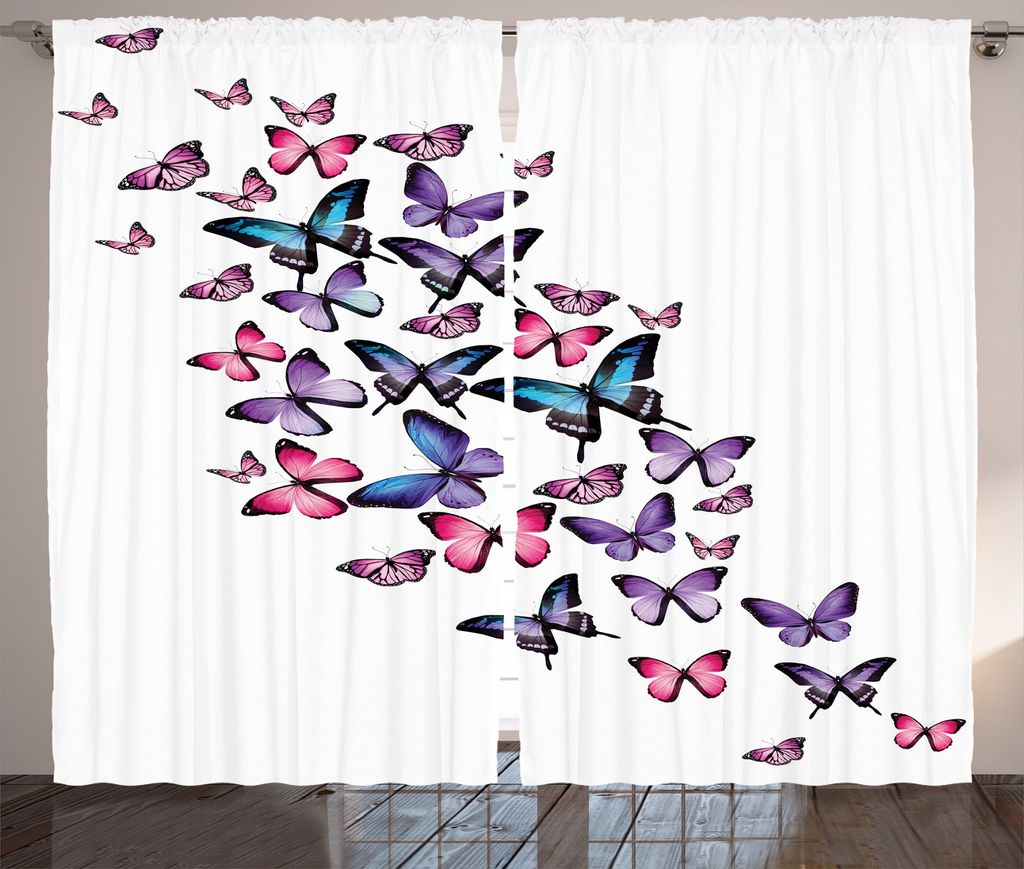 ABAKUHAUS Schmetterling Rustikaler Vorhang, Flügel Feminine, Wohnzimmer Universalband Gardinen mit Schlaufen und Haken, 280 x 175 cm, Blau Lila Rosa