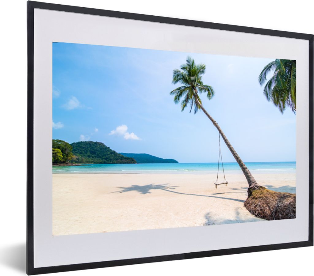 MuchoWow MuchoWow Gerahmtes Poster Strand - Palmen - Schaukel 60x40 cm - Poster mit zchwarzem Bilderrahmen - Schlafzimmer - Plakat in Rahmen - ...