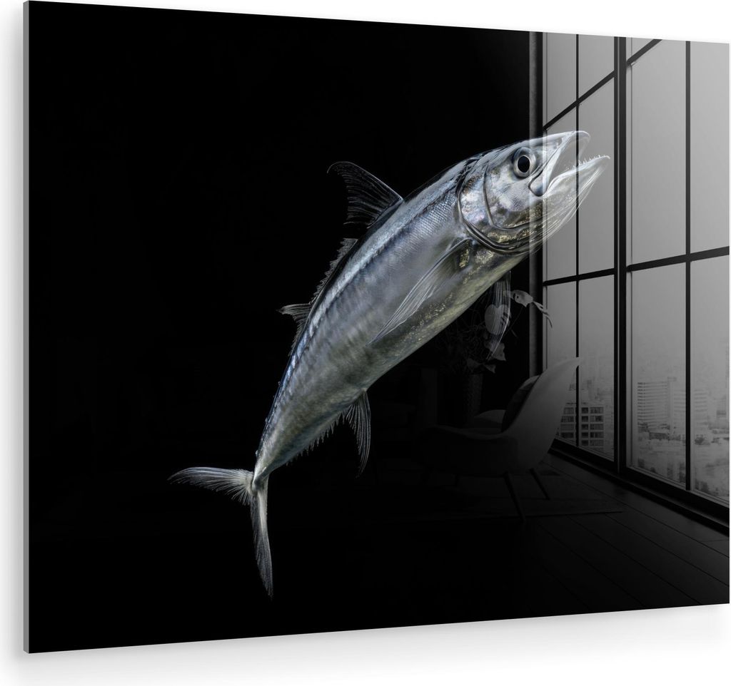 MuchoWow Glasbilder - Bilder auf Wandbild - Foto auf Glas Makrele - Fisch - Schwarz 40x30 cm Wanddekoration aus Glas - Acrylglasbild - Acrylbilder ...