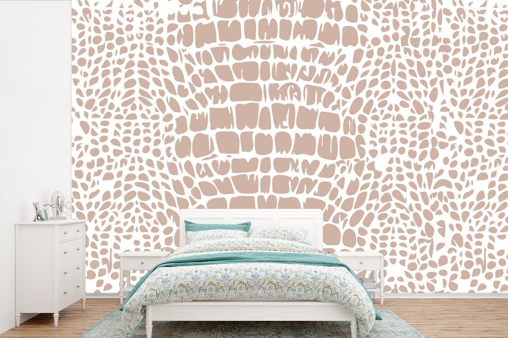 MuchoWow Fototapete für Wohnzimmer oder Schlafzimmer Wandtapete Vinyl Motivtapete Tiermuster - Schlange - Rosa - Pastell - 420x280 cm - Zimmer f...