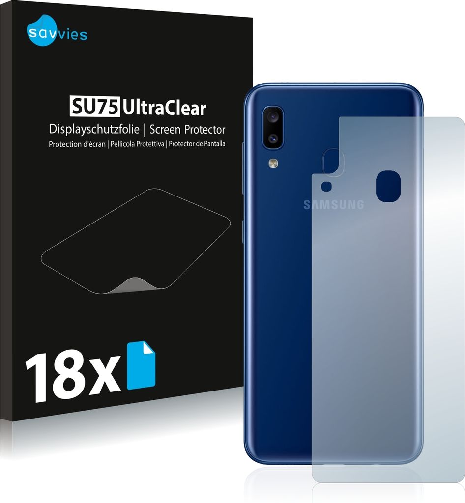 18x Savvies Schutzfolie für Samsung Galaxy A20e (Rückseite) Folie Klar