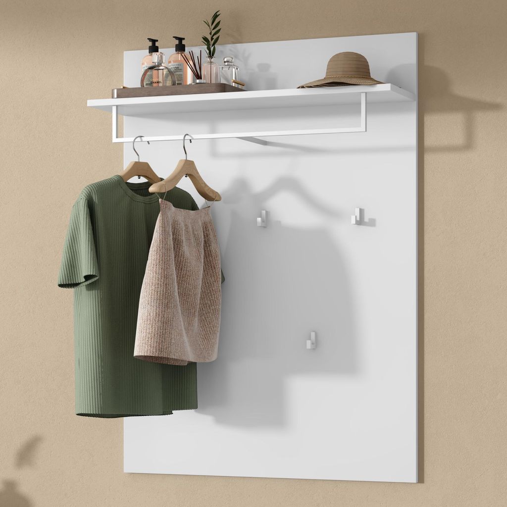 doporro Wandgarderobe, Garderobenpaneel mit 5 Haken, geeignet für Garderobe, Flur und Eingangsbereich,108*78*21.6cm, Matt weiß, Gabo-01