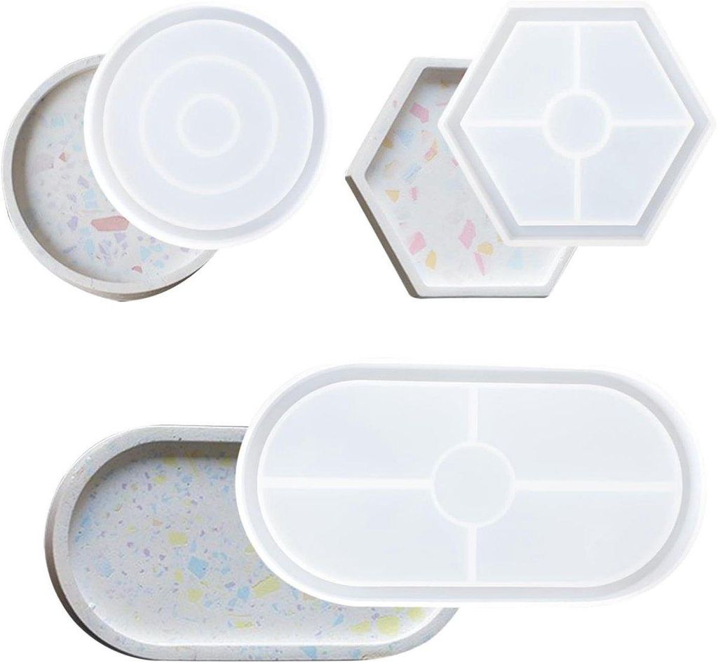 Silikon-Untersetzer Tablett Gießformen – 3 Stück – DIY Harzformen für Teetablett & Obstschalen – Wohnkultur – Sechseckige