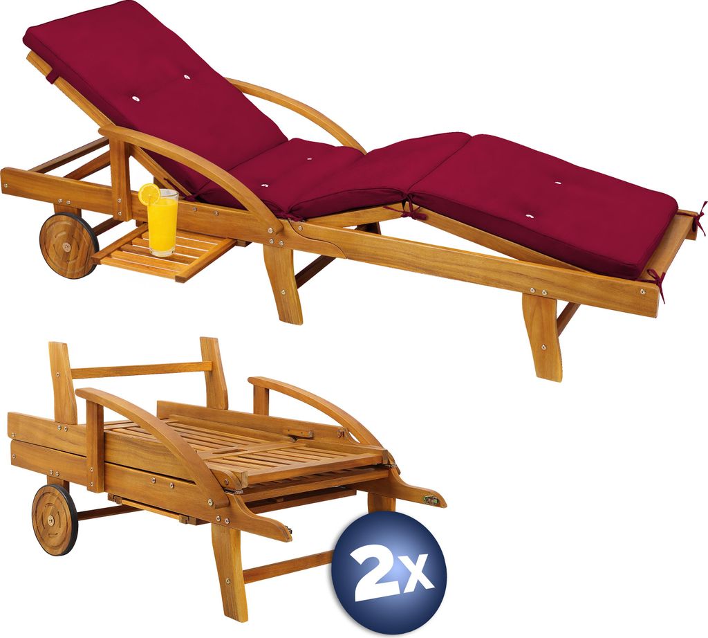 CASARIA® 2x Bain de soleil en bois d'acacia avec coussin Image du produit 