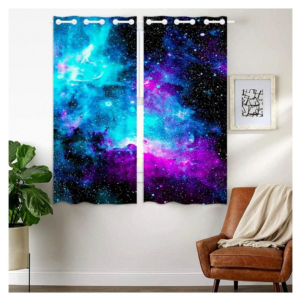 Verdunkelungsvorhang - Nebel Galaxy Blau - 180 x 140 cm 2er Set Gardinen mit Ösen für Schlafzimmer und Wohnzimmer