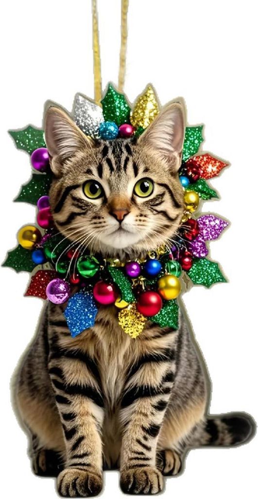 Niedlicher Katzen-Auto-Spiegelanhänger, 2D-Acryl-Kätzchen, Weihnachtsbaumschmuck, Auto-Innenraumanhänger für Weihnachten, Fenster, Rucksackdeko...