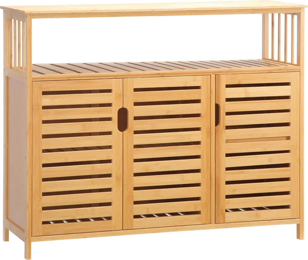 Commode de salon moderne blanche en bambou 3 portes avec étagères internes