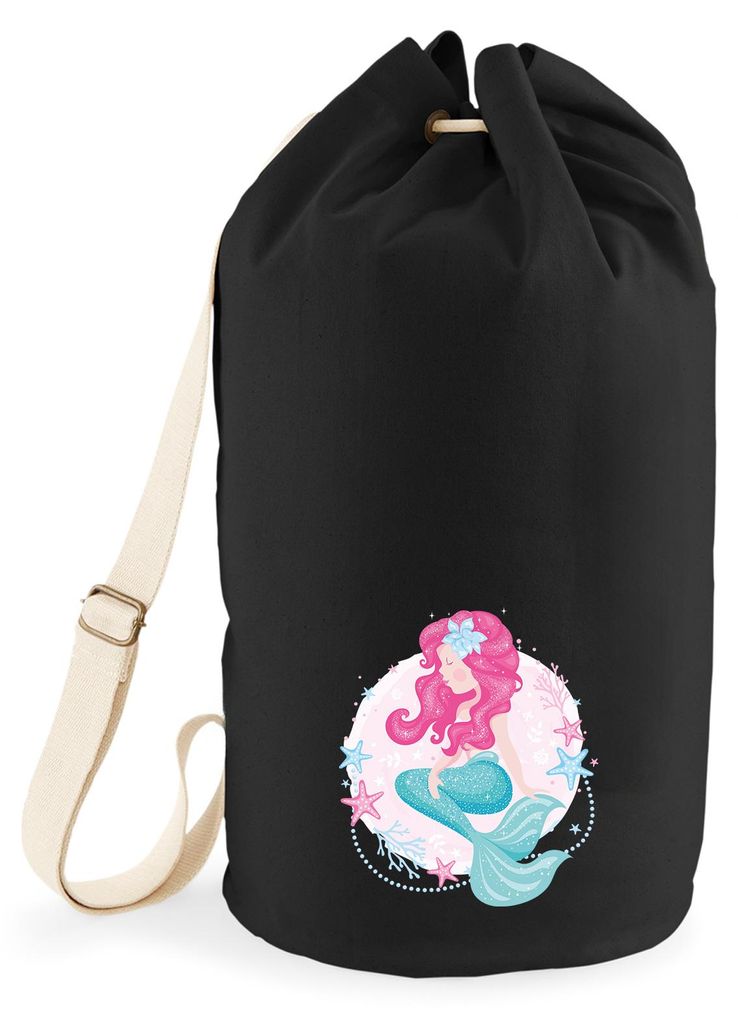 Huuraa Seesack Meerjungfrau Fabelwesen 20 Liter Black Baumwolle Rucksack Geschenkidee