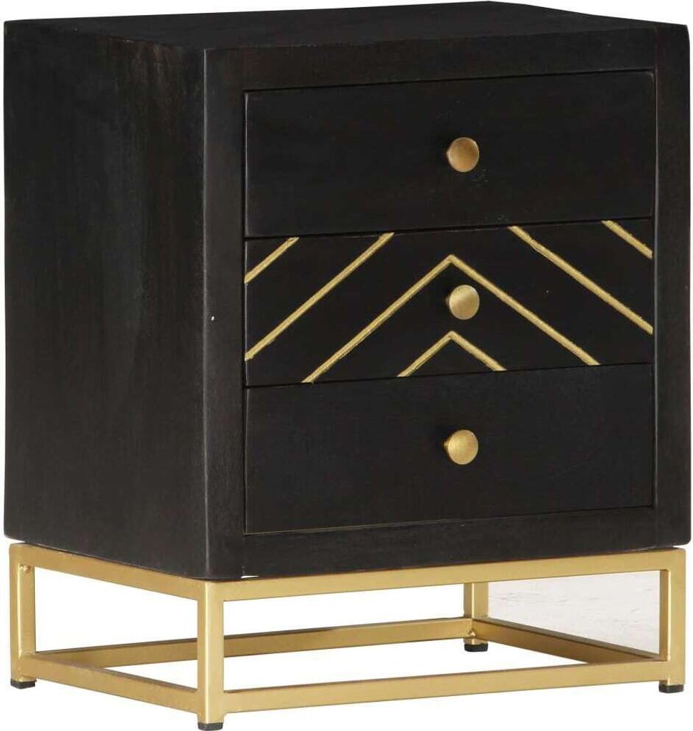 vidaXL Nachttisch Schwarz und Golden 40 x 30 x 50 cm Mango Massivholz - Nachttisch - Nachttische - Nachtkommode - Nachtkommoden