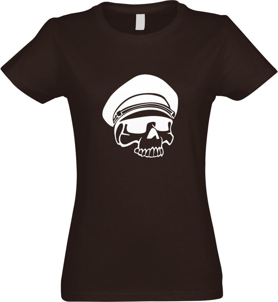 Kiwistar - T-Shirt tailliert - Damen - Chocolate - Military Skull Schädel - mit Motiv Bedruckt - Funshirt Design - Sport - Freizeit - Damen - XL