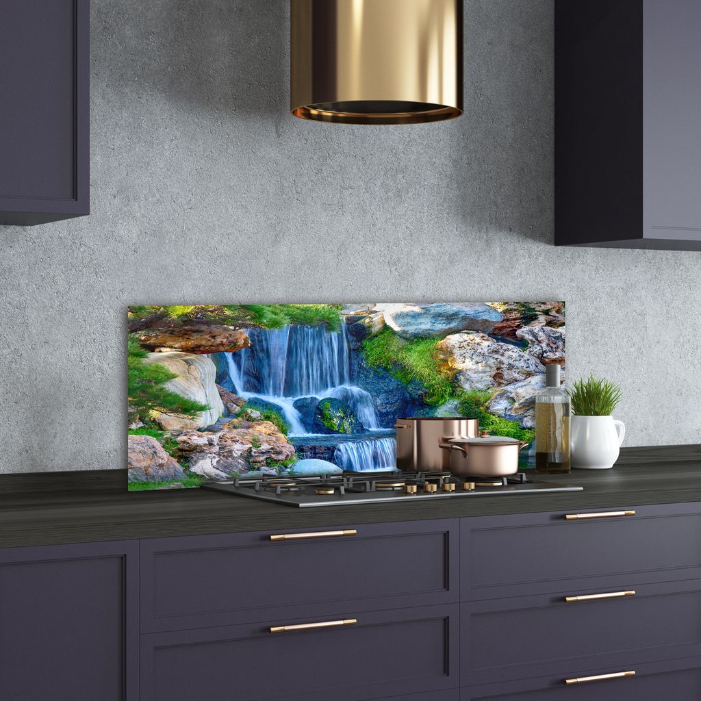 Tulup Küchenrückwand Spritzschutz aus Glas -125x50 -Spritzschutz auf gehärtetes Glas Deko Landschaften Wasserfall