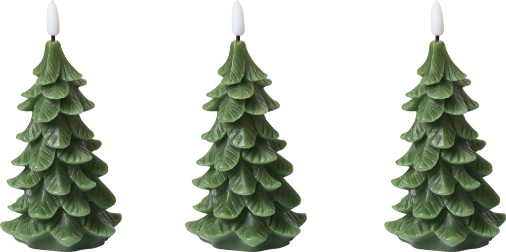 BELIANI LED-Kerzen 3er Set Grün Echtwachs Tannenbaum mit Flackernder Flamme Flackerlicht Batteriebetrieben Indoor Weihnachtsbeleuchtung LED-Stumpe...