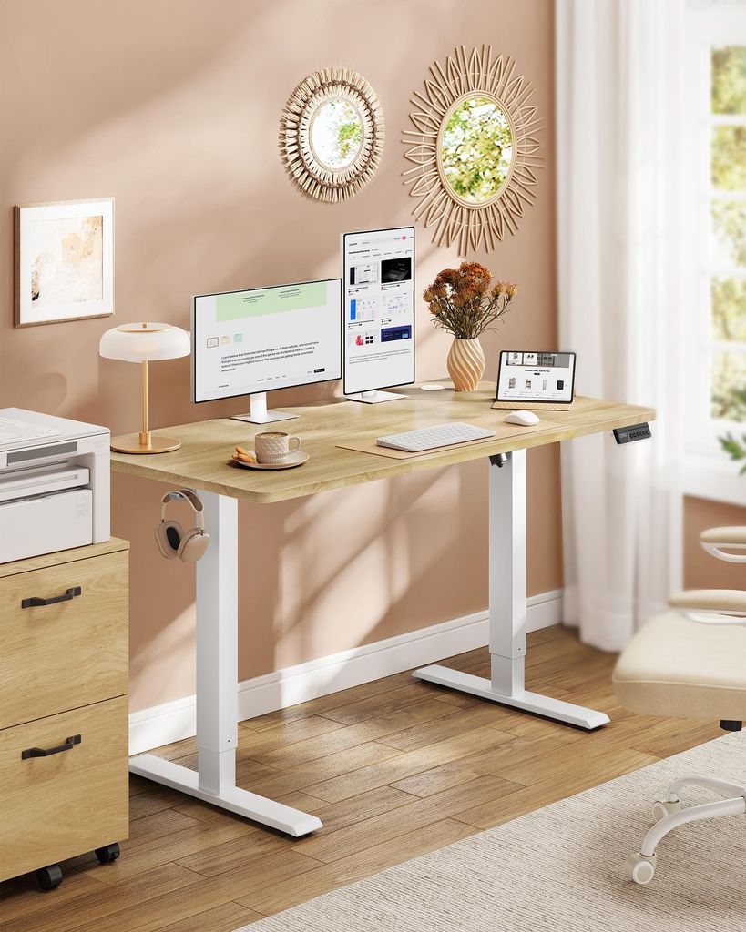 VASAGLE Elektrisch verstellbarer Stehtisch, Memory-Funktion mit 4 Höhen, Schreibtisch für Home Office, 120 x 60 cm, eichenfarben
