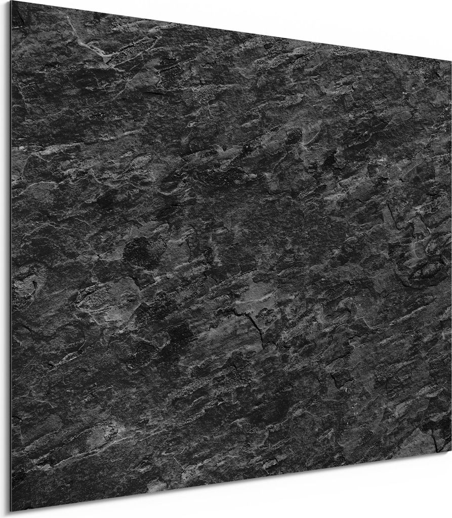 DEQORI Alu-Dibond Bild Weiß 80x60 cm 'Dunkle Steinstruktur' Wandbild Metall dünn Design