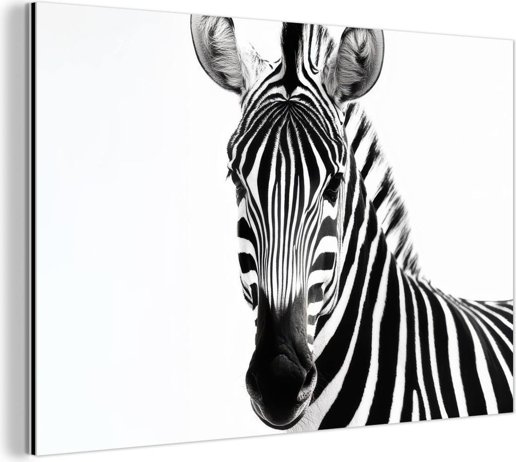MuchoWow Wanddekoration Metall Metallbild Wandkunst 90x60 cm Zebra - Nahaufnahme - Schwarz - Streifen MuchoWow Aluminium Gemälde - Wandbilder