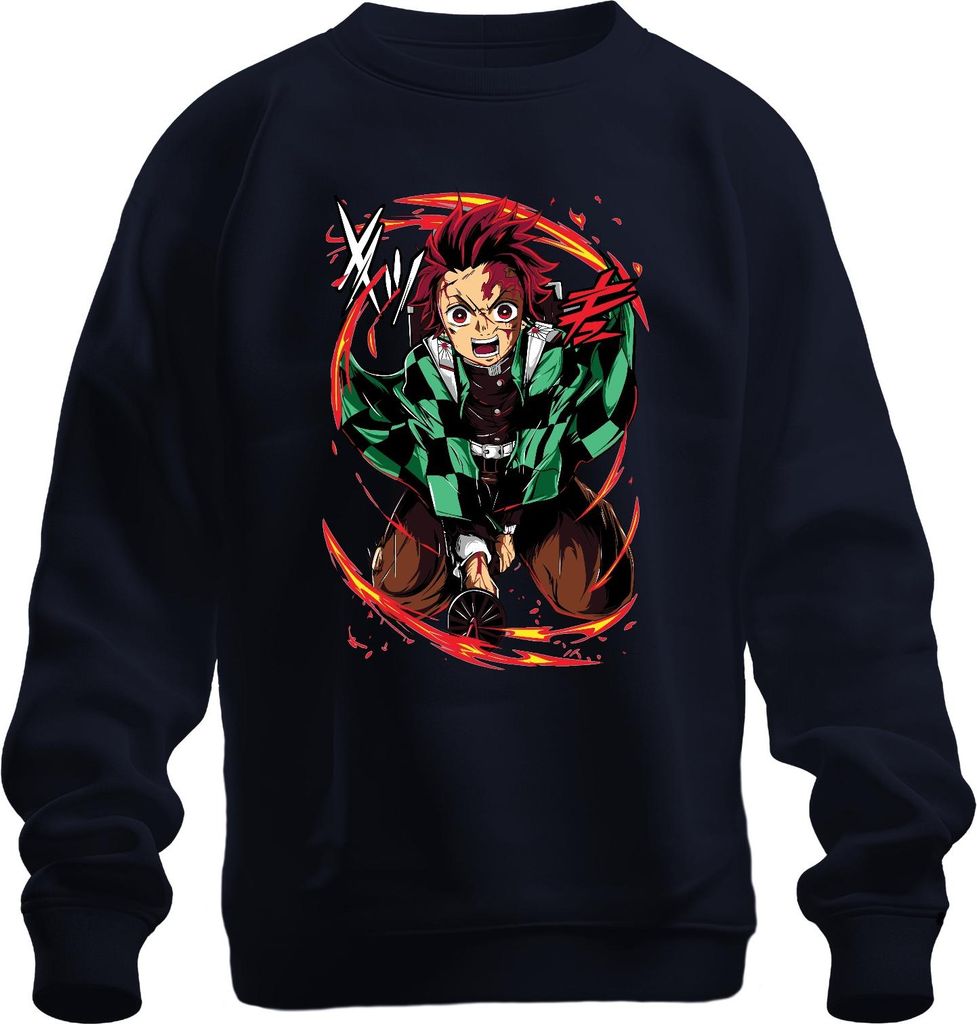 Tanjiro Kamado Dämonenjäger Schwert Flammen Anime Geschenk Uni Sweatshirt Pullover, Navy, XXL