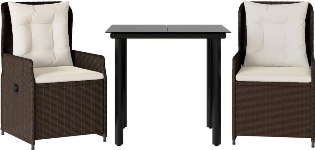 vidaXL 3-tlg. Garten-Essgruppe mit Kissen Braun Poly Rattan