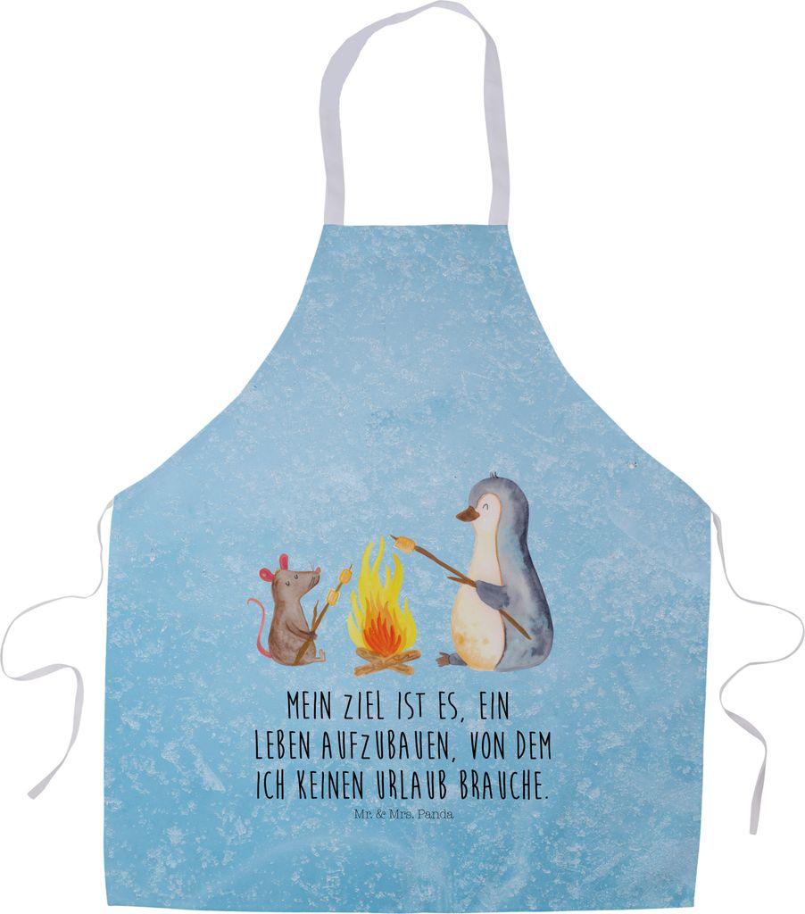 Mr. & Mrs. Panda Küchenschürze Pinguin Lagerfeuer - Eisblau - Geschenk, Arbeit, Küchenzubehör, Motivation, Job, Kellner-Schürze, Grillen, Gril...