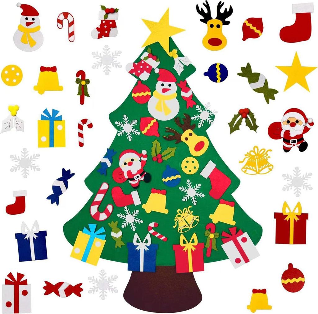 Weihnachtsbaum aus Filz für Kleinkinder – DIY-Weihnachtsbaum-Set mit Ornamenten – Weihnachtsdekoration für drinnen, Tür- und Wandbehang – ...