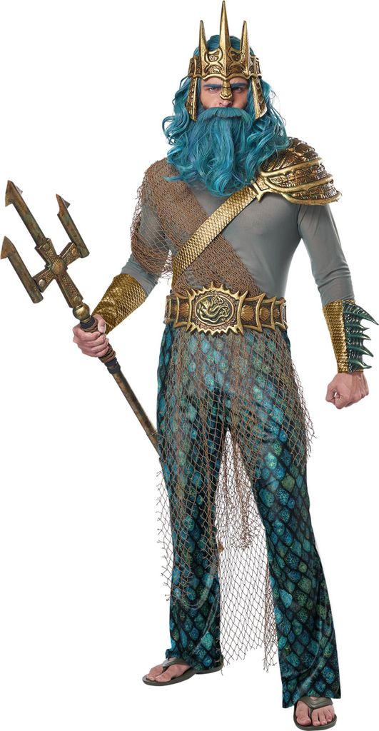 Meeresgott-Kostüm für Herren Poseidon-Kostüm grau-blau-grün - XL
