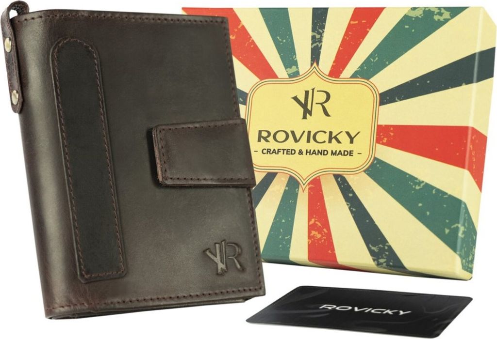 Rovicky | Ledergeldbörse, im Retrostil, für Herren, Dunkelbraun, 10x12.5 cm