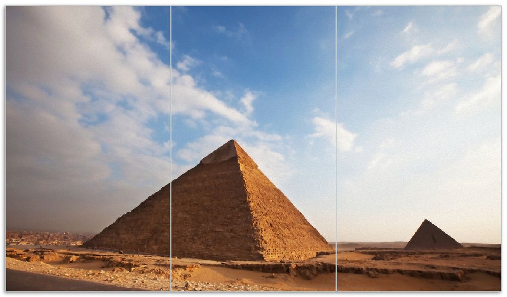 Wallario Herdabdeckplatte aus Glas, Größe 90 x 52 cm 3-teilig, Motiv Alte Pyramide in Ägypten
