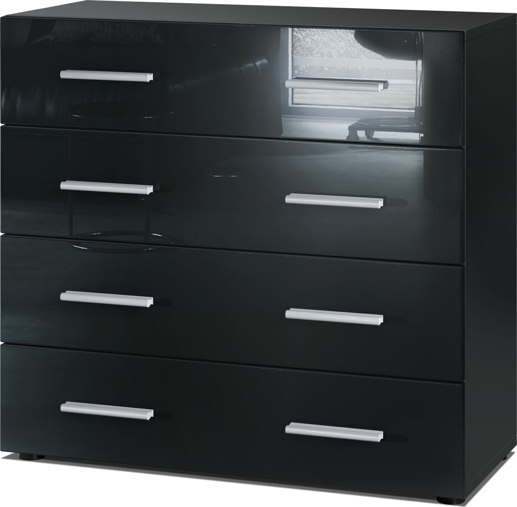 Vladon Sideboard Pavos, Kommode mit 4 Schubladen, Schwarz Produktbild 