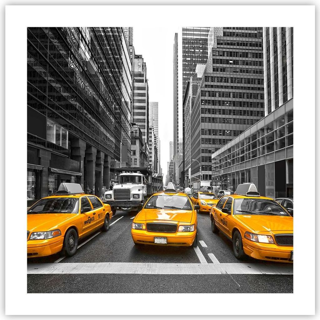 Poster - Poster ohne Rahmen - Taxi Stadt Straße Transport - 50x50 cm - Wand Bild - Wanddeko - Wandbilder - Kunstposter - Wandposter - Bilder - Kun...