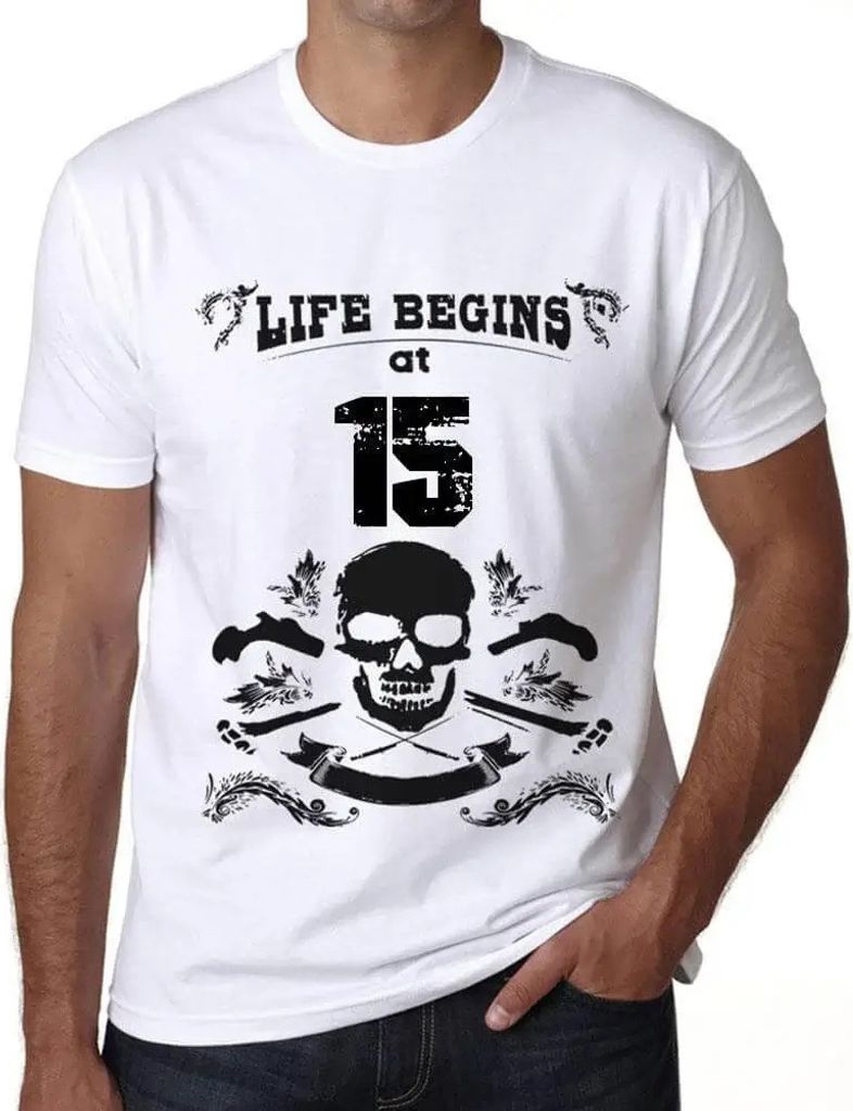 Herren Grafik T-Shirt Das Leben beginnt mit 15 – Life Begins at 15 – Geschenk 15. Geburtstag Jahrestag 15 Jahre Jubiläum 15 Jährige Mann Jahr...