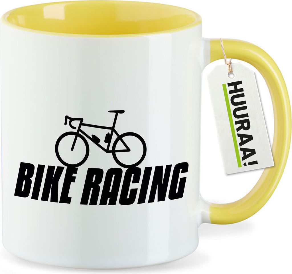 Huuraa Kaffeetasse Bike Racing Fahrrad 330ml Gelb Keramik Kaffeebecher Geschenkidee