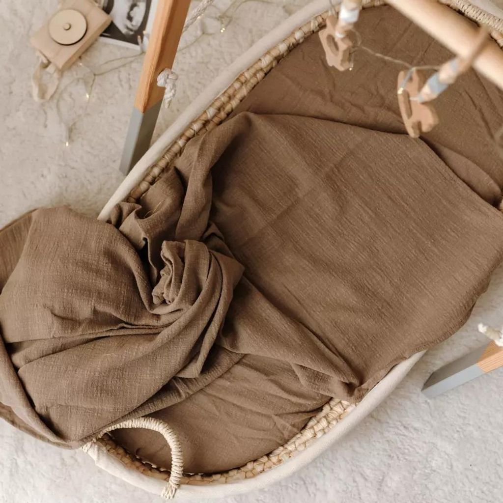 Muminky | Baumwoll-Musselin Decke - 120x120 cm - Dunkelbeige - Atmungsaktiv - Hautfreundlich - Vielseitig