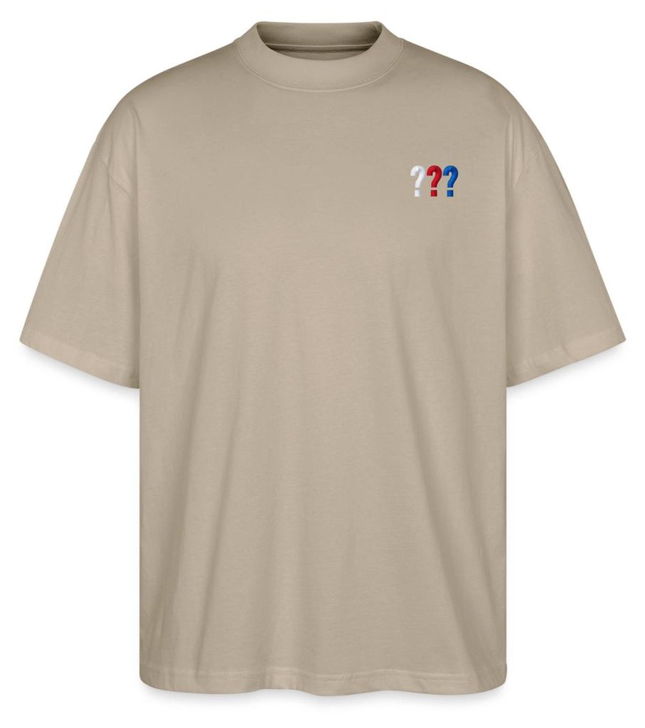 Spreadshirt Die Drei Fragezeichen Logo Stickerei Oversize Uni T-Shirt, XXL, Steingrau