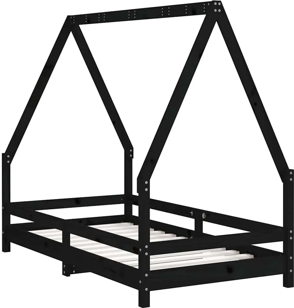 Cadre de lit enfant 80x160 cm en bois massif noir pour chambre