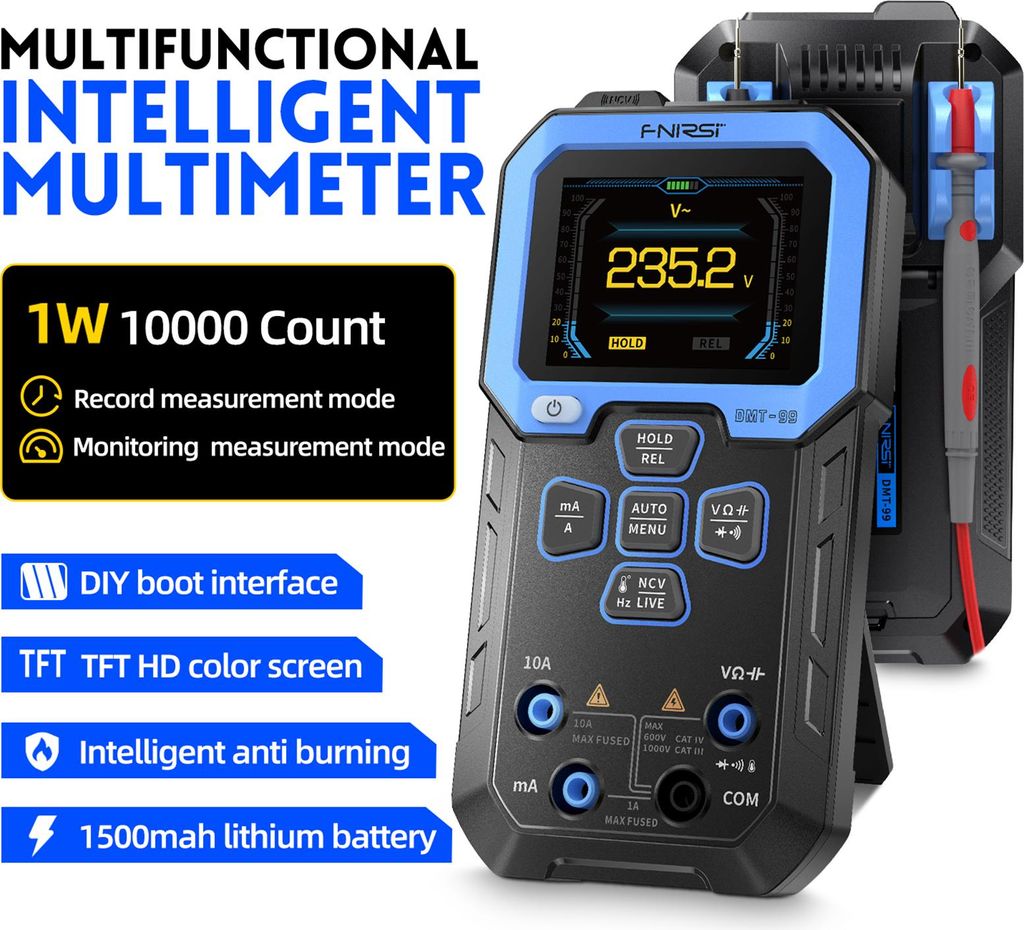 Digitales Multimeter mit automatischer Bereichswahl, NCV, Spannungs- und Stromtester, Widerstands- und Temperaturmessgerät, 2,4" TFT Display
