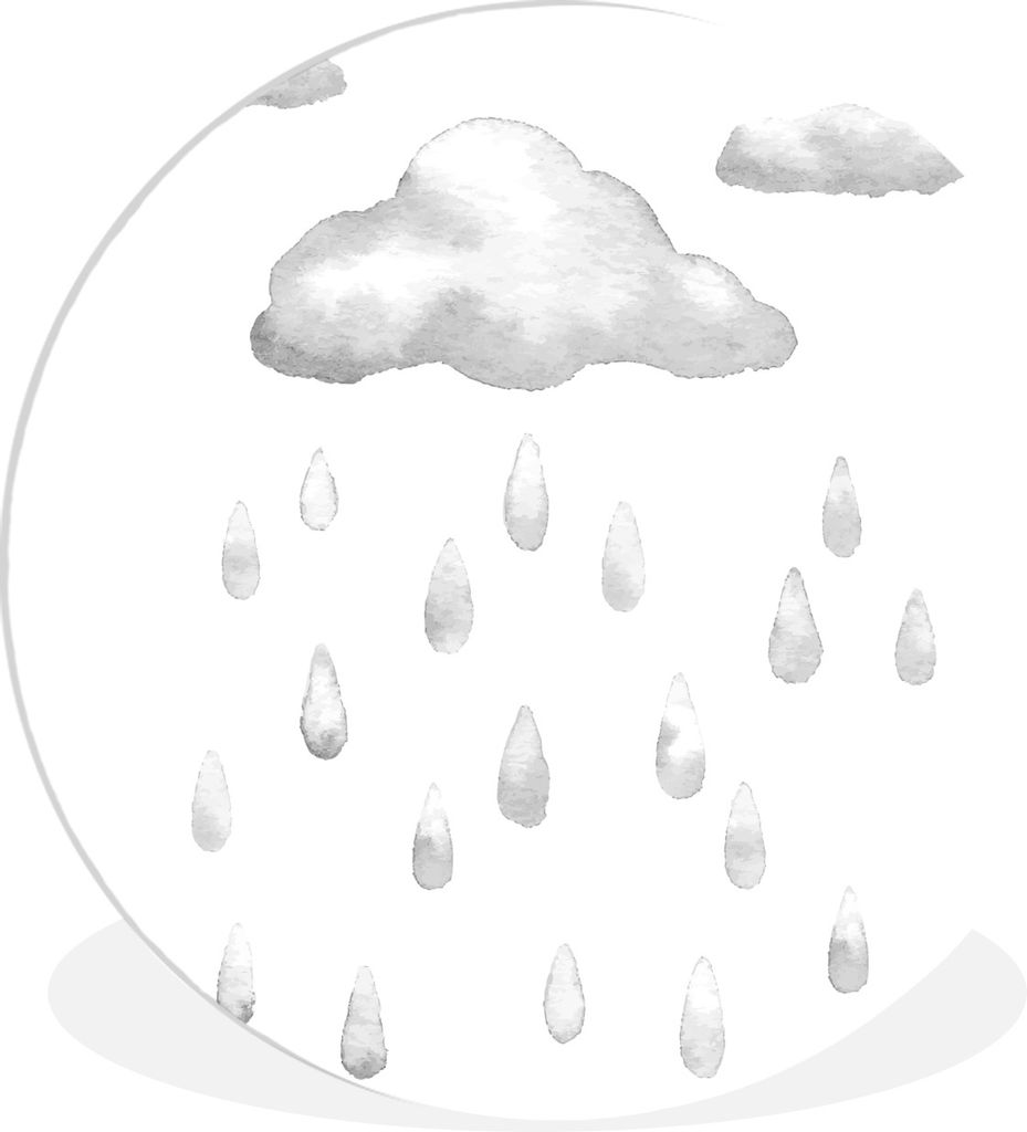 MuchoWow Rundes Wandbild - Runde Bilder Eine Illustration einer Wolke mit Regentropfen - schwarz und weiß Ø 30 cm Kreis Wanddekoration Kunststo...