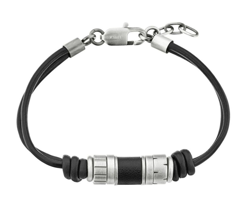 s.Oliver Lederarmband für Herren mit Edelstahl-Elementen