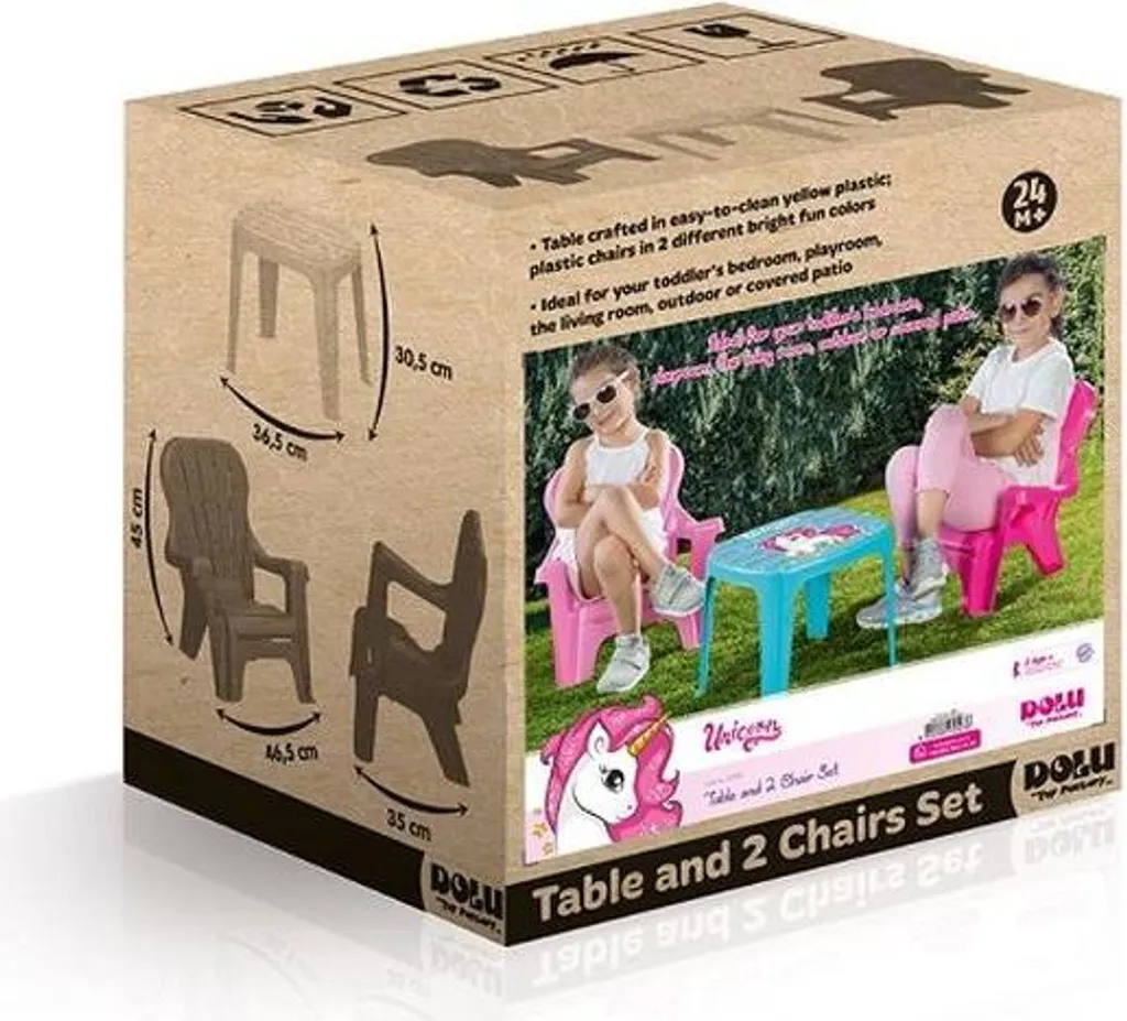 Set Table et Chaises Licorne Dolu en Plastique Robuste pour Enfant