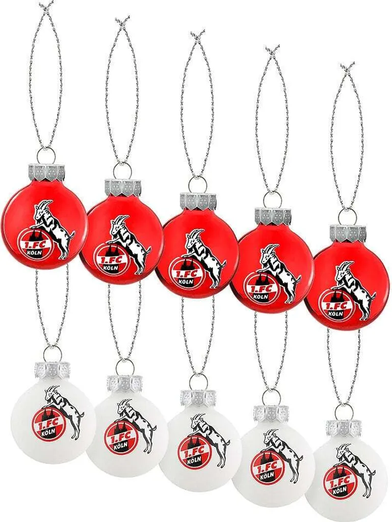 Boules de Noël 1. FC Köln - Décorations de Sapin Rouges et Blanches x10