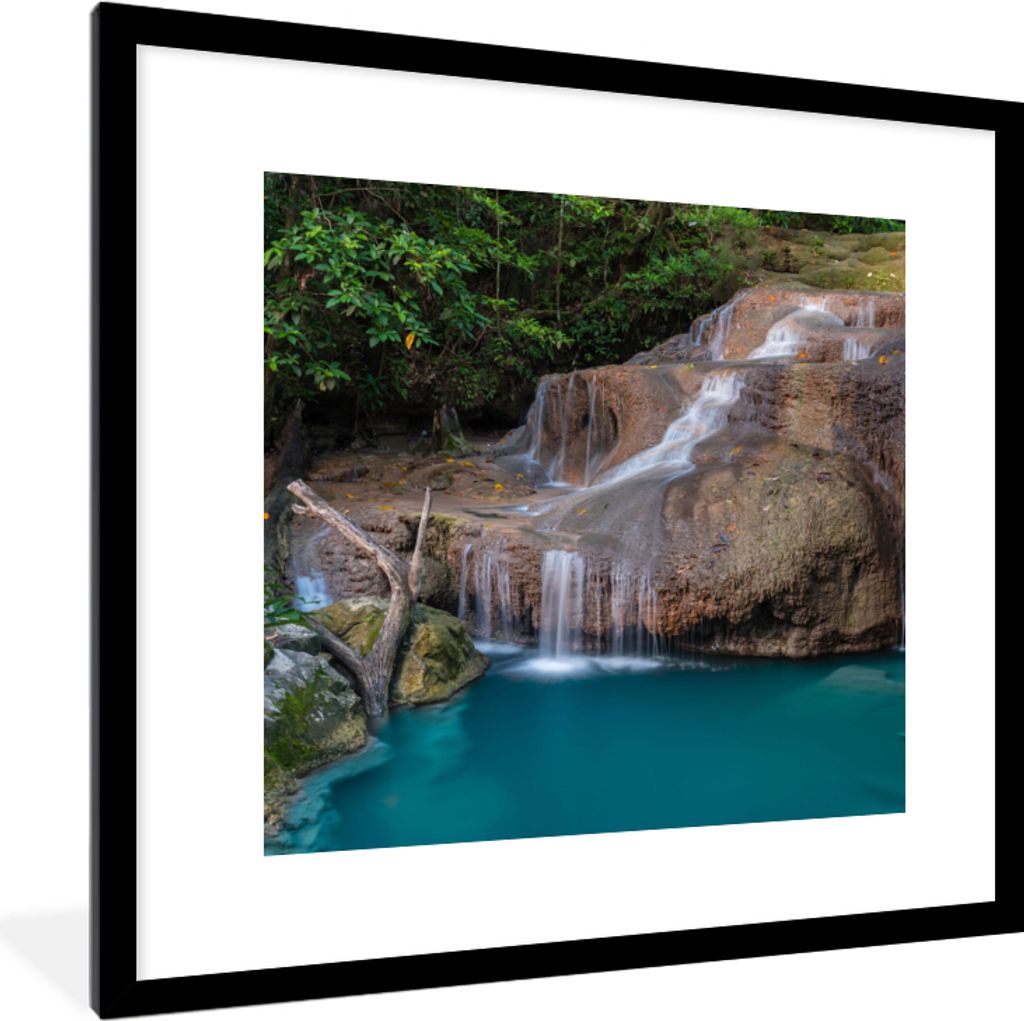 MuchoWow Gerahmtes Poster Wasserfall - Felsen - Landschaft 40x40 cm - Poster mit Schwarzem Bilderrahmen Wandposter Rahmen Foto Bilder - Poster - ...