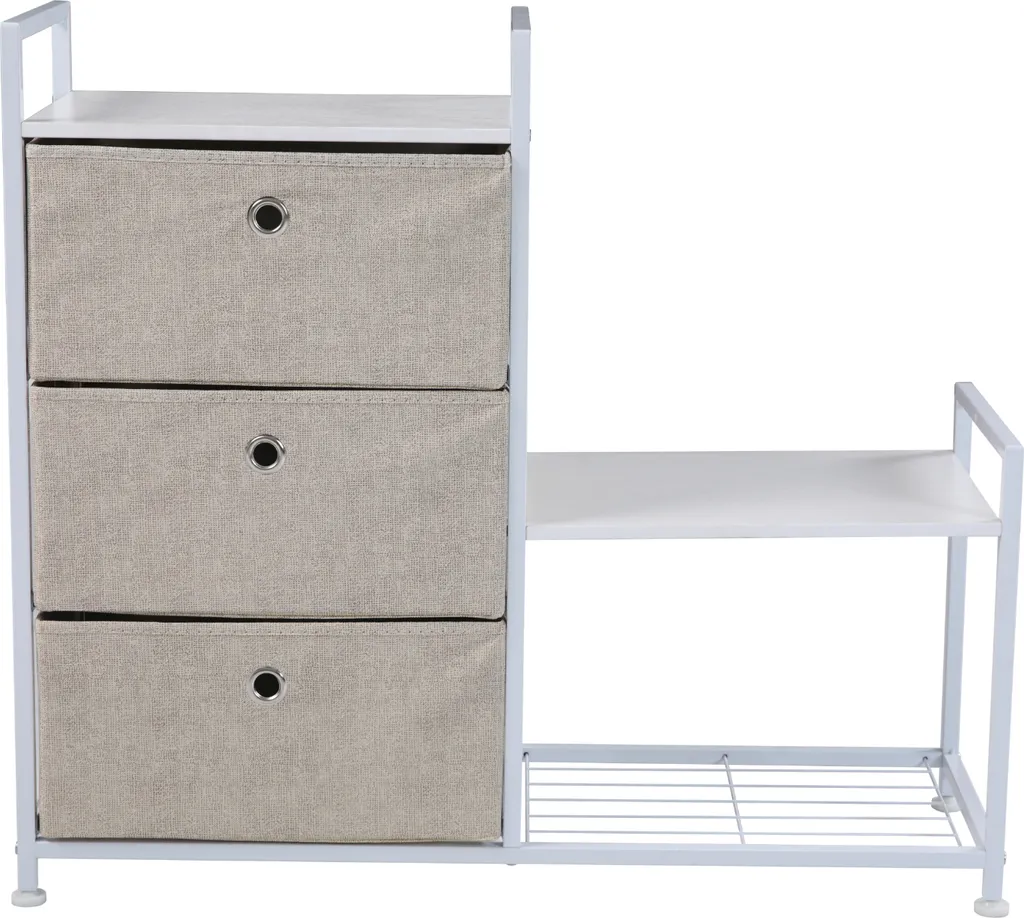 SVITA RUNA Étagère 3 tiroirs - Système de rangement métal beige et blanc