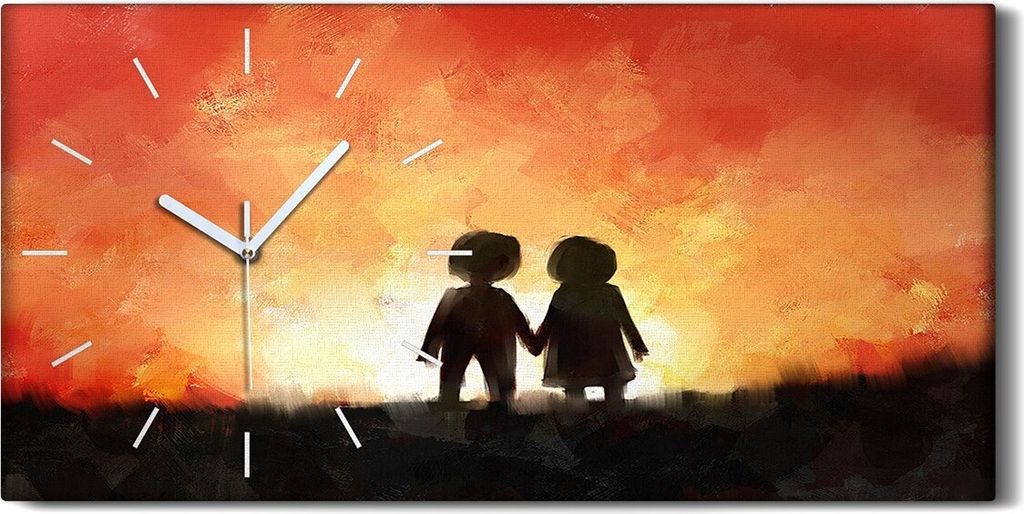 Küchenuhr Bürouhr Leinwand Uhr Kunstdruck 60x30 Kunst junges verliebtes Paar - weiße Hände