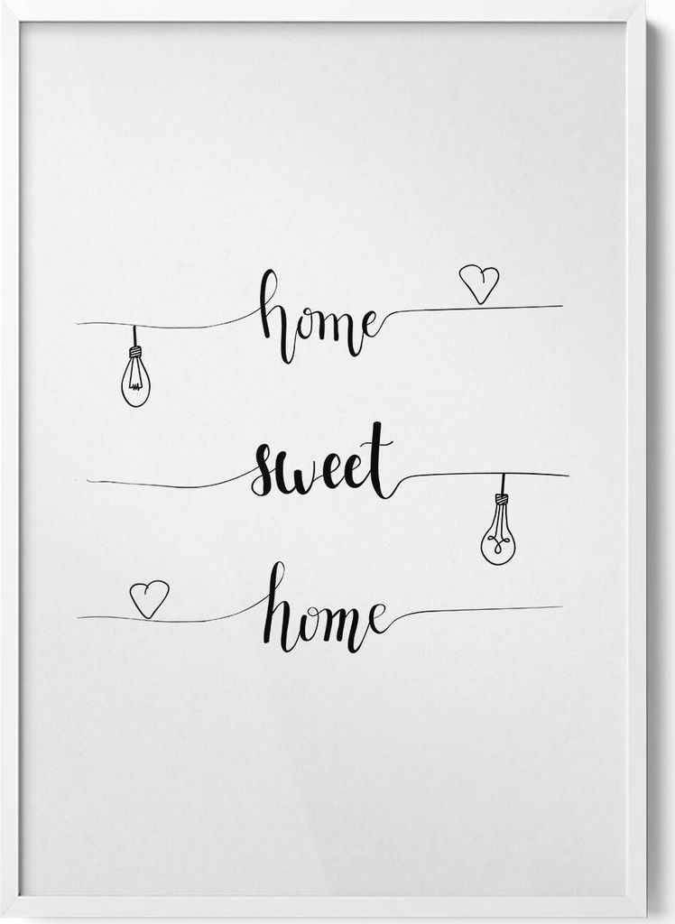 Inschrift an einer Wohnung „Home, sweet home“– Wandbild mit Rahmen – Gerahmtes Bild – Wanddekoration – 70x100 cm – Weiß Rahmen