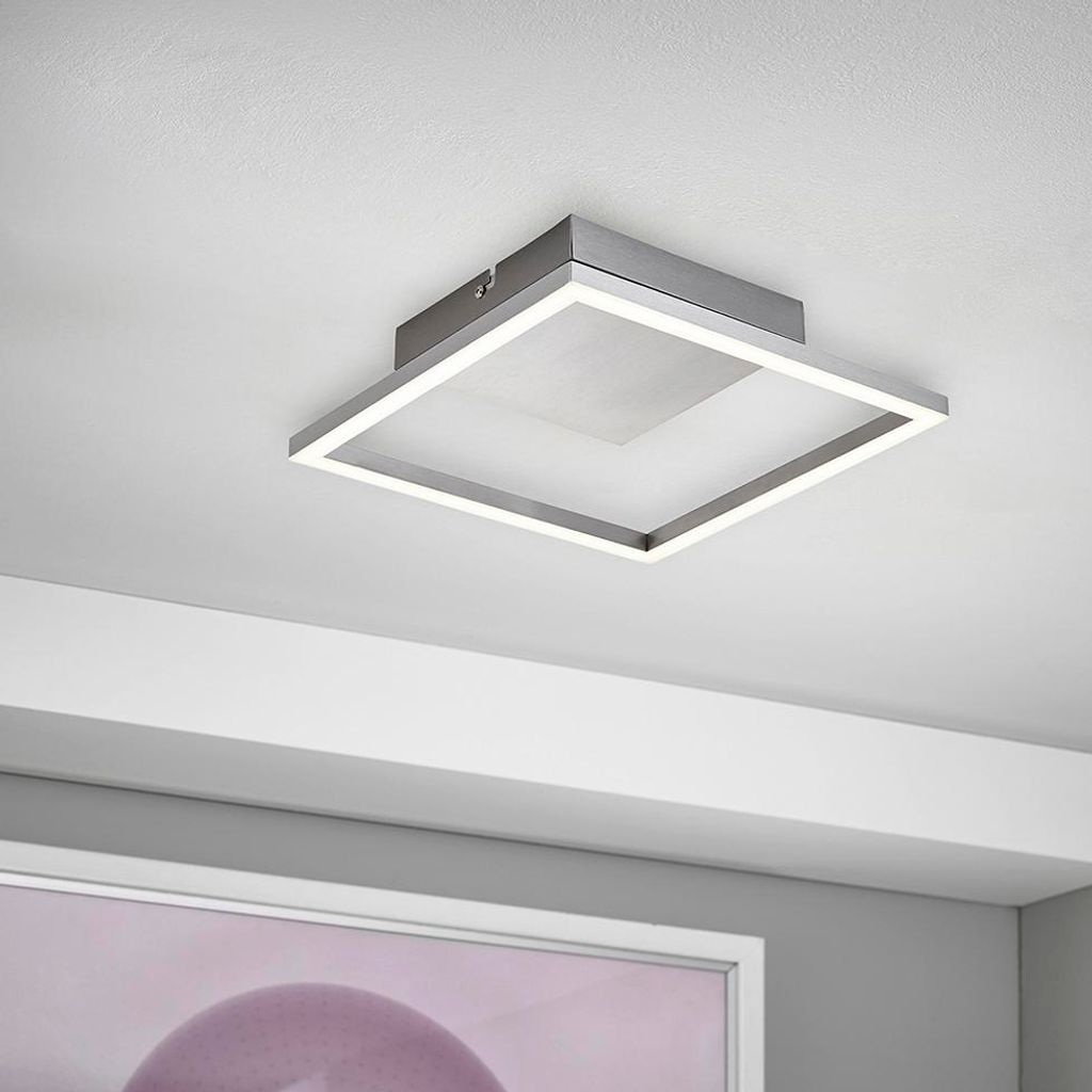 MeLiTec LED Deckenleuchte D125, chrom, aus Metall und Glas, nickel Matt, moderne Deckenlampe eckig, quadratische Lampe für Flur Küche Esszimmer W...